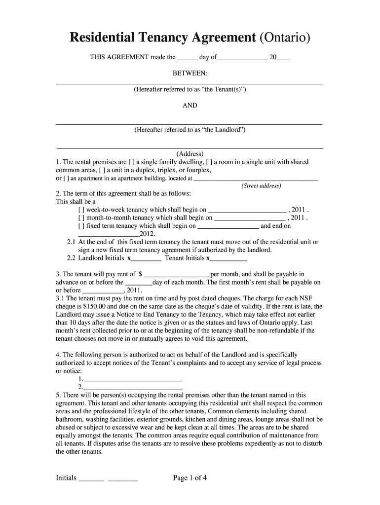 Residential Tenancy Agreement Ontario Form